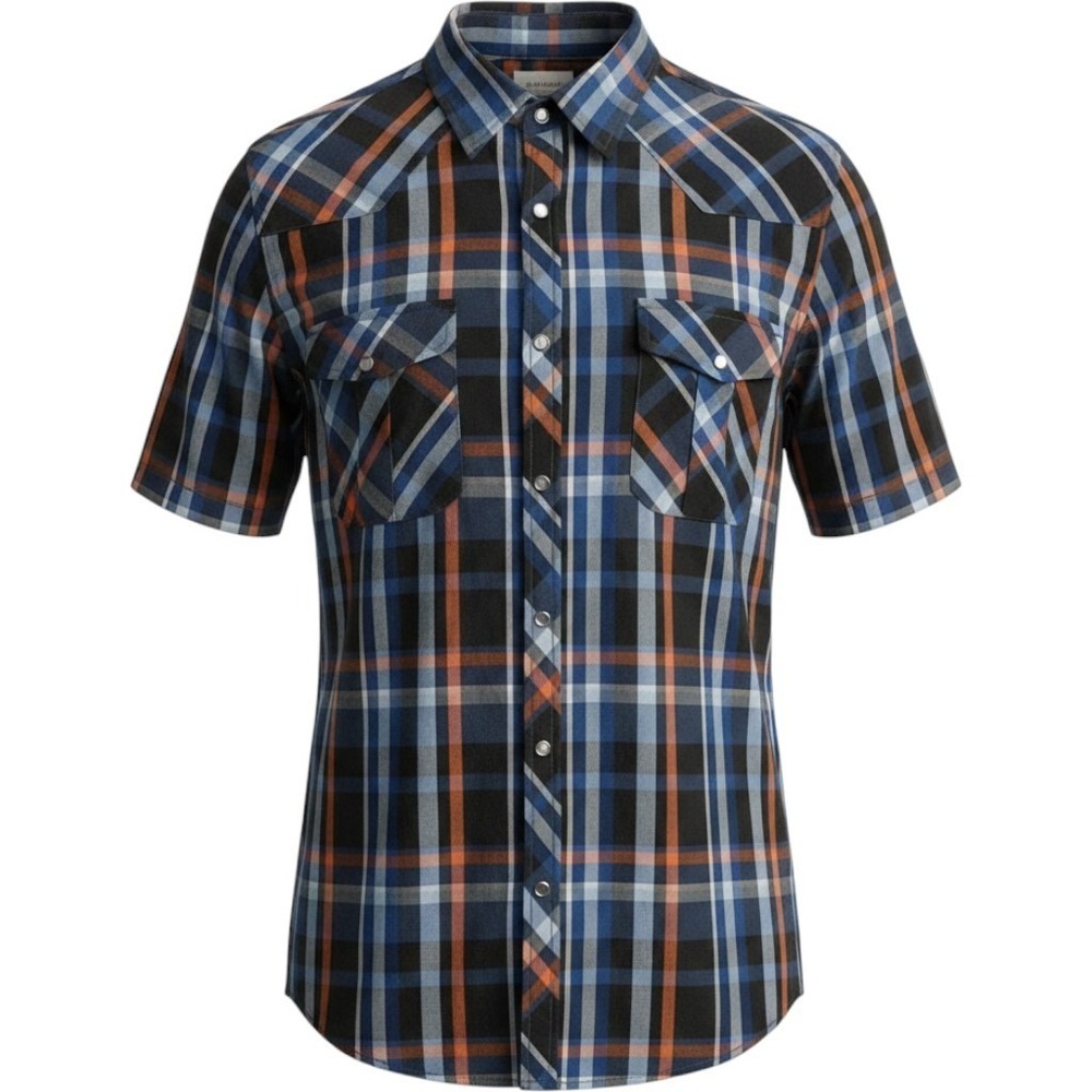 NWT Coevals Club Western Shirt Mens 4XL Blue Orange Plaid Pearl Snap Westernwear
